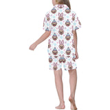 Cute pug hat rabbit costume pattern Kids' Boys' Girls' V-Neck Short Pajama Set