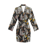 Eagle Pattern Print Design 05 Women's Long Sleeve Belted Night Robe