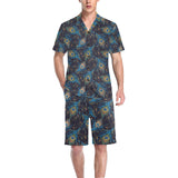Beautiful peacock feather pattern Men's V-Neck Short Pajama Set