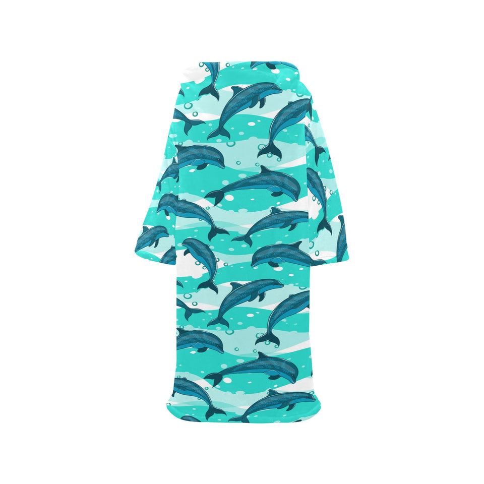 Dolphin sea pattern Blanket Robe with Sleeves