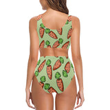 Carrot Pattern Print Design 05 Chest Bowknot High Waisted Bikini Swimsuit