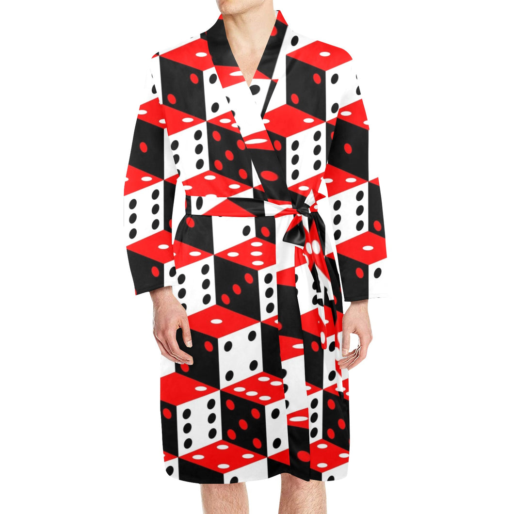 Dice Pattern Print Design 02 Men's Long Sleeve Belted Night Robe