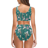 Koi Fish Carp Fish lotus pattern Chest Bowknot High Waisted Bikini Swimsuit
