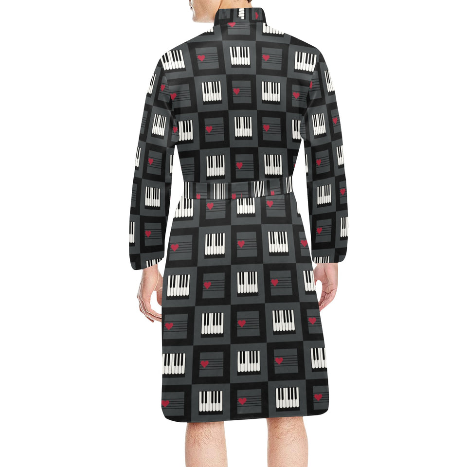 Piano Pattern Print Design 05 Men's Long Sleeve Belted Night Robe