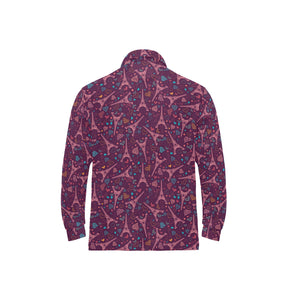 Eiffel Tower Heart Pattern Print Design 04 Men's Long Sleeve Polo Shirt