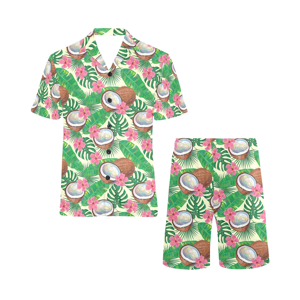 Coconut Pattern Print Design 01 Men's V-Neck Short Pajama Set