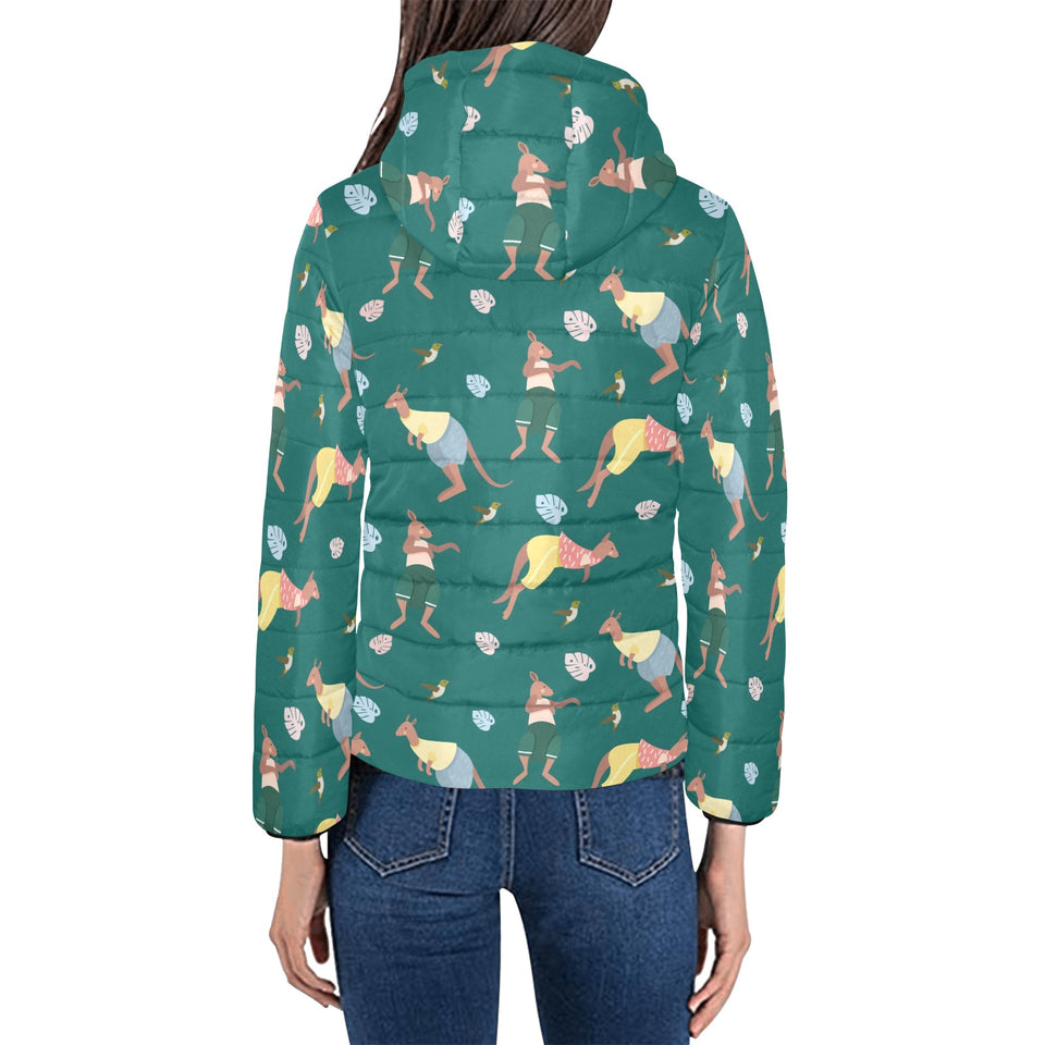 Kangaroo leaves pattern Women's Padded Hooded Jacket