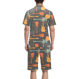 electric guitars pattern Men's V-Neck Short Pajama Set