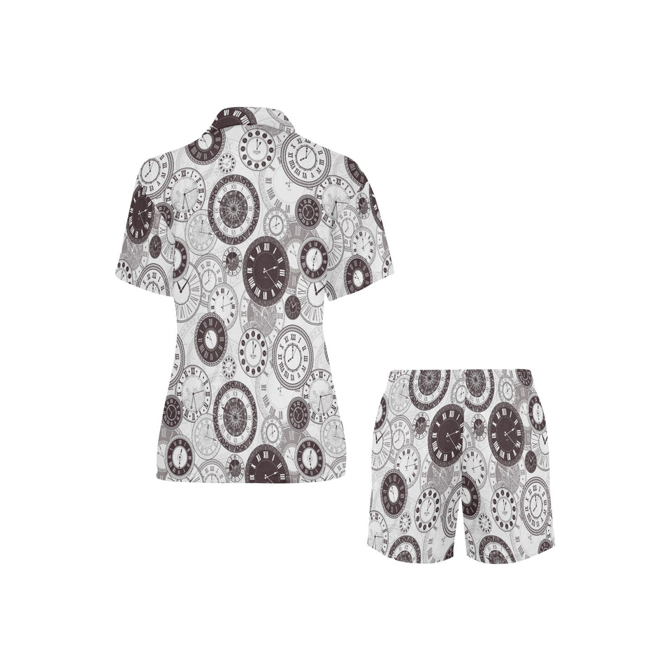 Classic vintage clock pattern Women's V-Neck Short Pajama Set