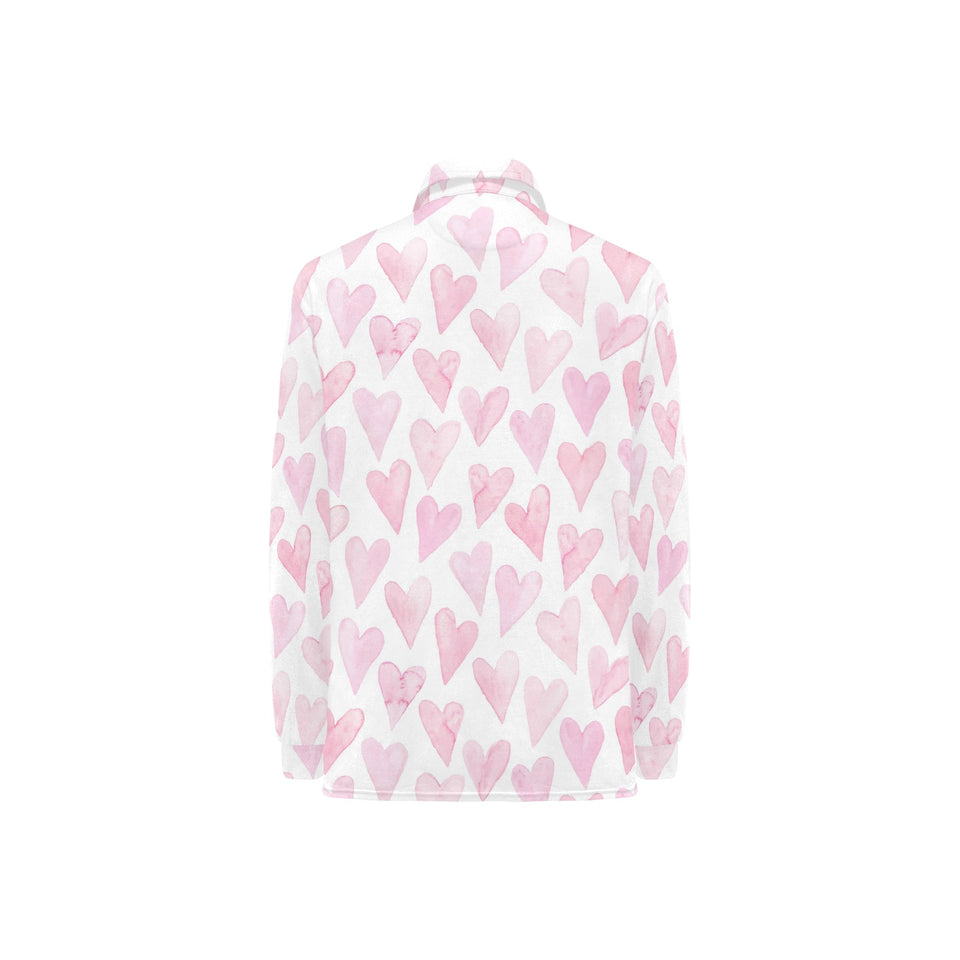 Watercolor pink heart pattern Women's Long Sleeve Polo Shirt