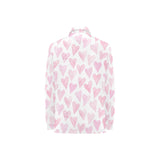 Watercolor pink heart pattern Women's Long Sleeve Polo Shirt