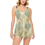 Ginkgo leaves design pattern Chest Sexy Pleated Two Piece Swim Dress