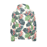 heliconia flowers, palm and monstera leaves Kids' Boys' Girls' Padded Hooded Jacket