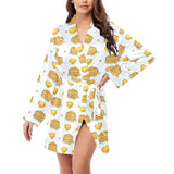 Pancake Pattern Print Design 03 Women's Long Sleeve Belted Night Robe
