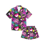 heart dot wave star creative design pattern Kids' Boys' Girls' V-Neck Short Pajama Set