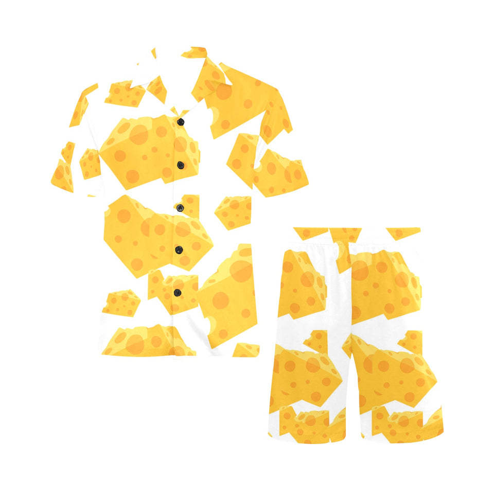 Cheese slice pattern Men's V-Neck Short Pajama Set