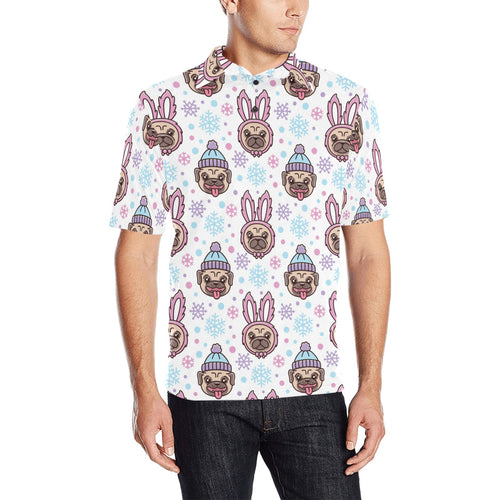 Cute pug hat rabbit costume pattern Men's All Over Print Polo Shirt