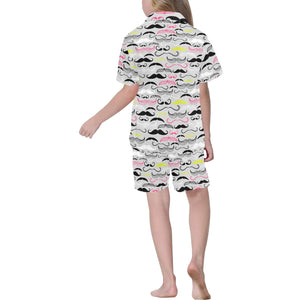 Mustache Beard Pattern Print Design 02 Kids' Boys' Girls' V-Neck Short Pajama Set