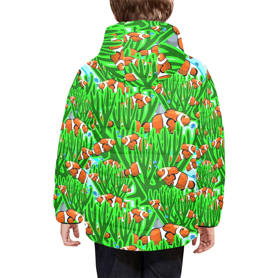 Clown Fish Pattern Print Design 01 Kids' Boys' Girls' Padded Hooded Jacket