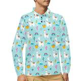 Llama alpaca cactus leaves pattern Men's Long Sleeve Polo Shirt