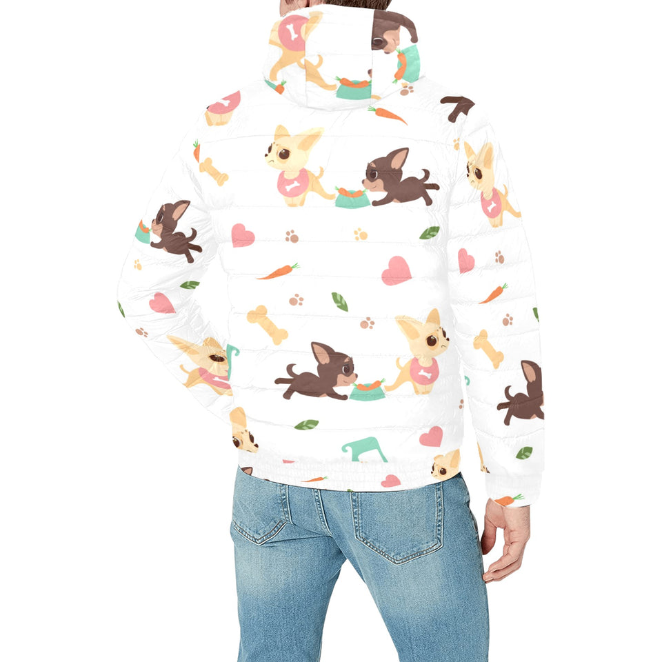 Cute Chihuahua puppie pattern Men's Padded Hooded Jacket