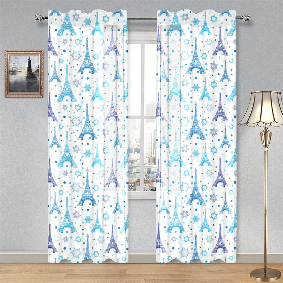 Blue Eiffel Tower Theme Pattern Print Design 01 Gauze Curtain