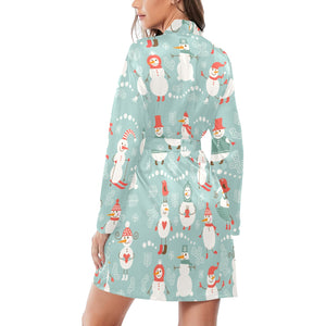 Cute snowman pattern Women's Long Sleeve Belted Night Robe
