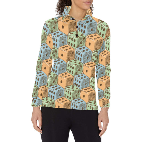 Dice Pattern Print Design 05 Women's Long Sleeve Polo Shirt