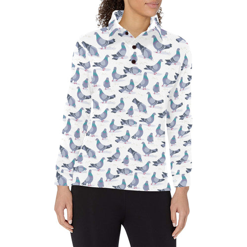 Pigeon Pattern Print Design 03 Women's Long Sleeve Polo Shirt
