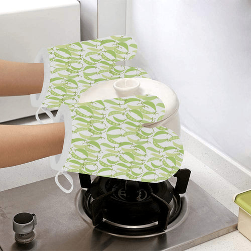 Green Peas Pattern Print Design 03 Heat Resistant Oven Mitts