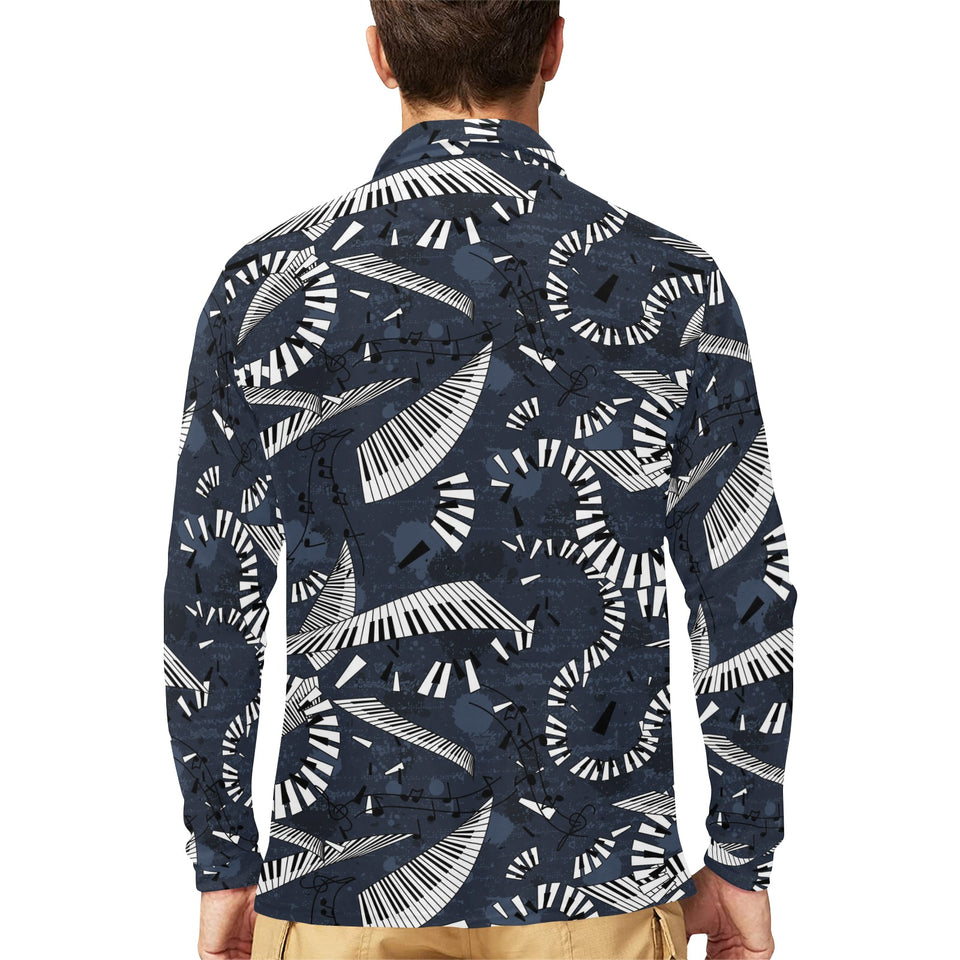 Piano Pattern Print Design 02 Men's Long Sleeve Polo Shirt