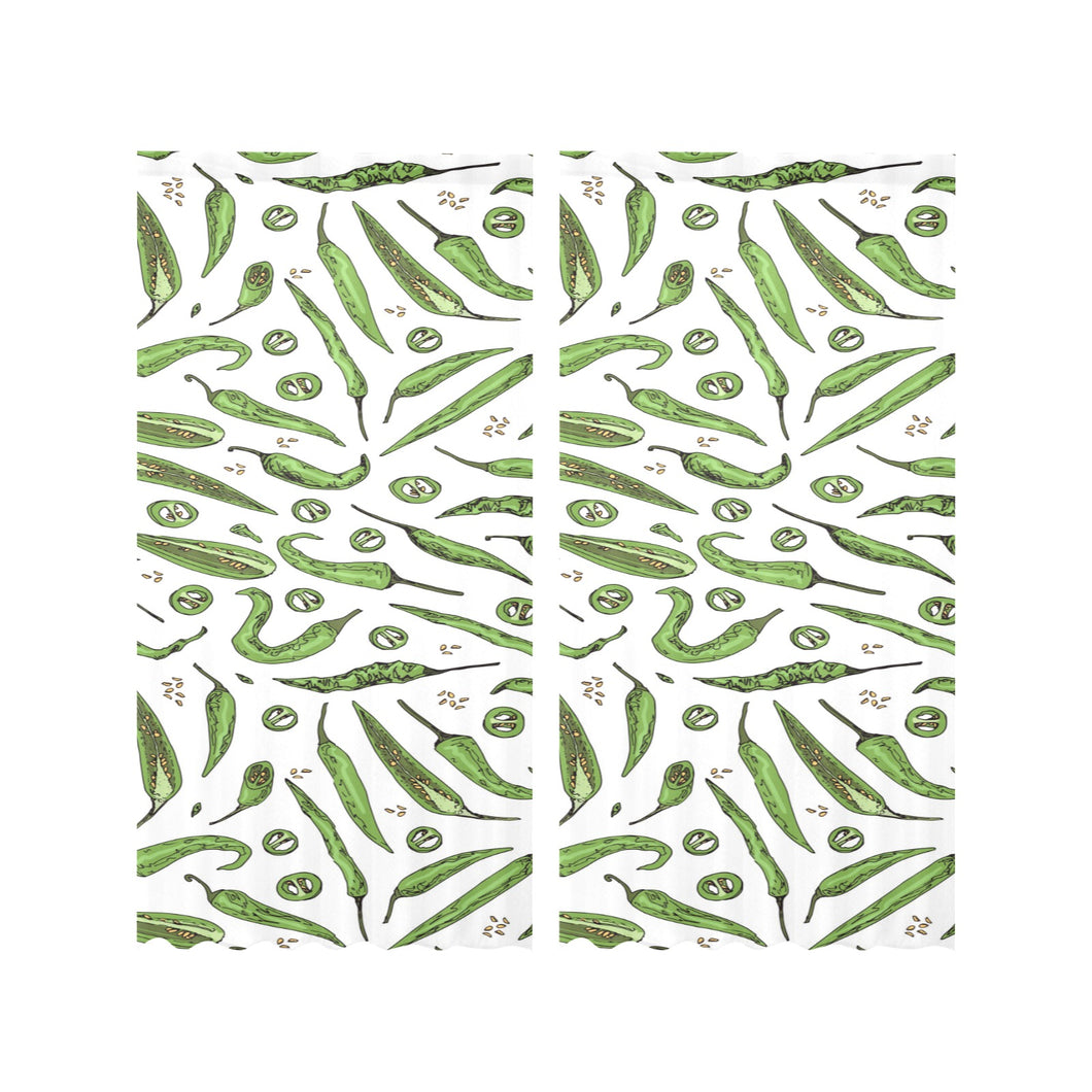 Hand drawn sketch style green Chili peppers patter Gauze Curtain