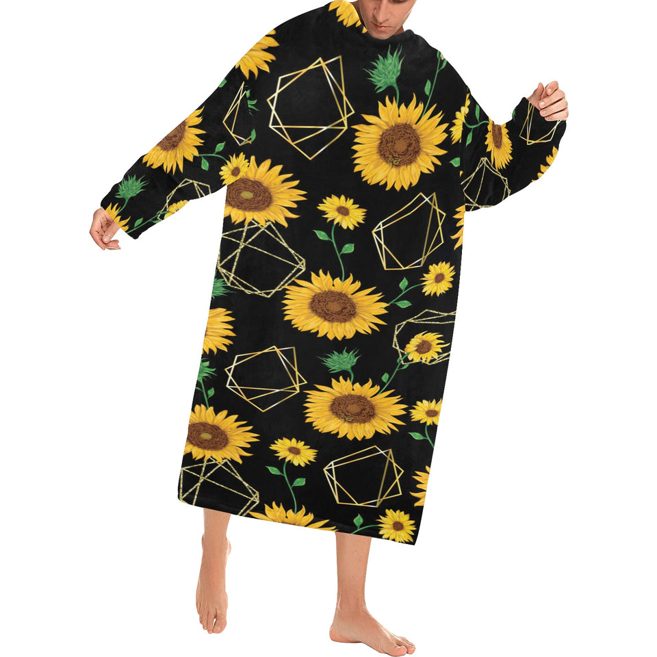 sunflower golden polygonal shapes Blanket Robe with Sleeves