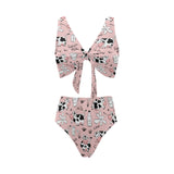 Cows milk product pink background Chest Bowknot High Waisted Bikini Swimsuit