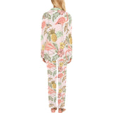 Pink flamingo birds pineapples hibiscus flower pat Women's Long Pajama Set