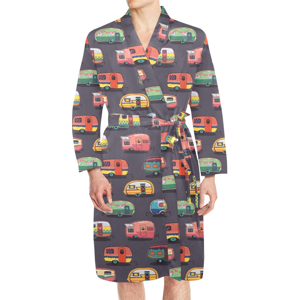 Camper Van Pattern Print Design 02 Men's Long Sleeve Belted Night Robe