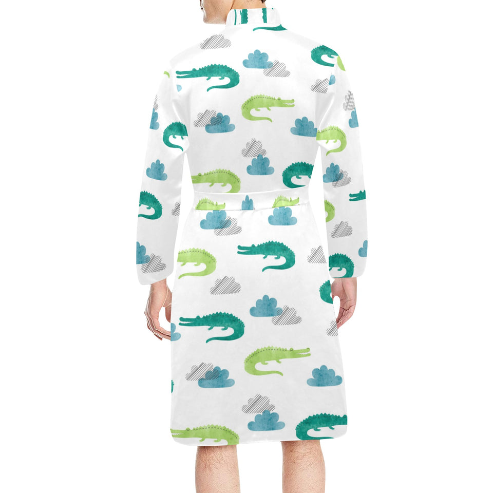 watercolor crocodile pattern Men's Long Sleeve Belted Night Robe