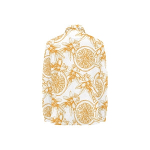 hand drawn orange fruit pattern Women's Long Sleeve Polo Shirt