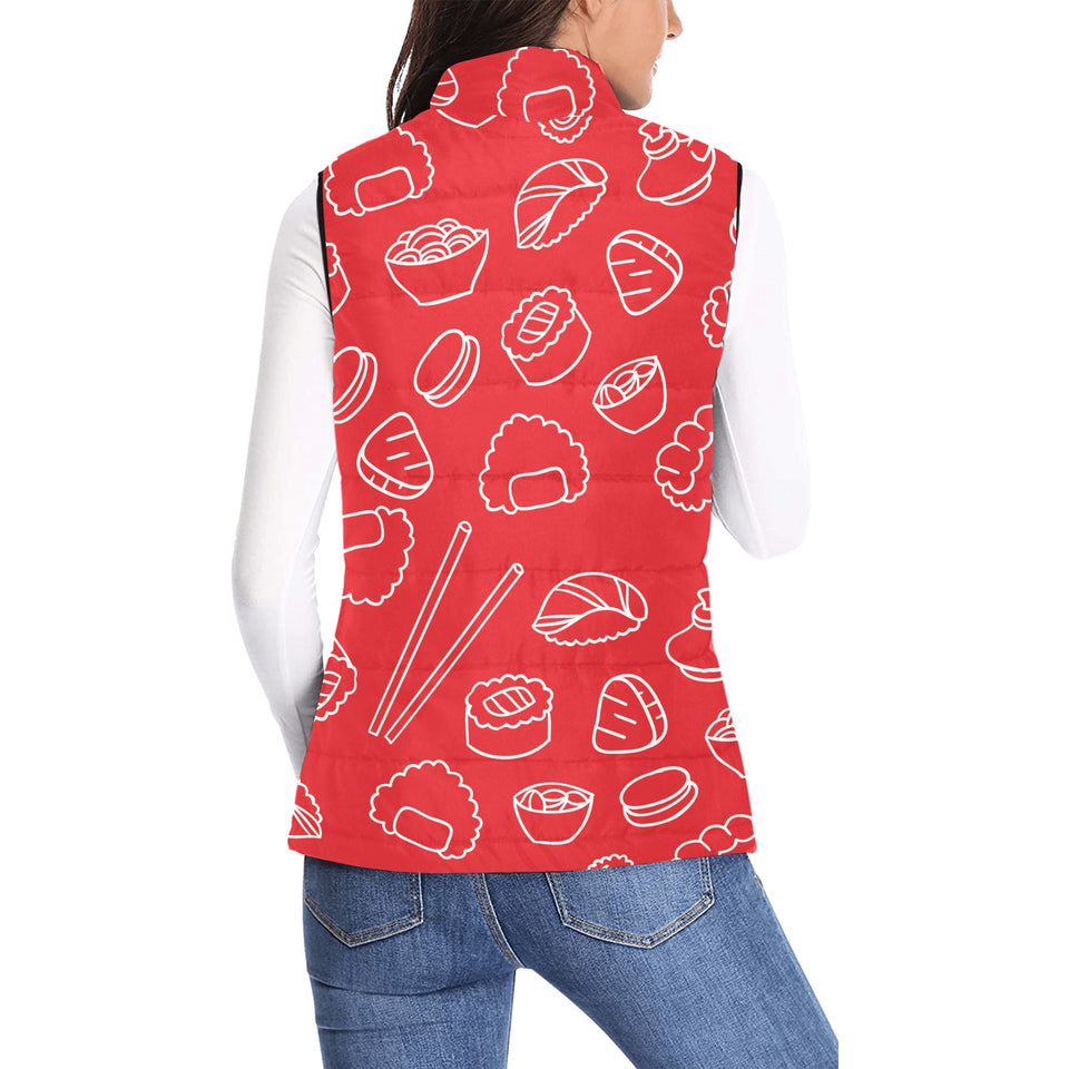 sushi pattern red background Women's Padded Vest