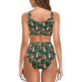 Squirrel Pattern Print Design 03 Chest Bowknot High Waisted Bikini Swimsuit