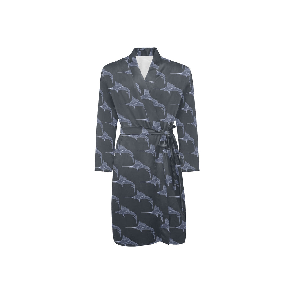 Swordfish Pattern Print Design 03 Men's Long Sleeve Belted Night Robe