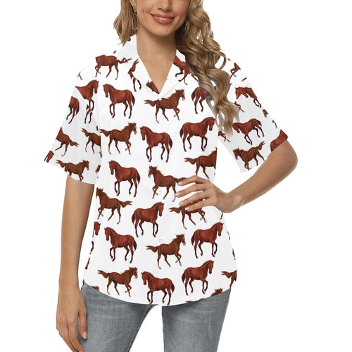 Horses running pattern background Women's All Over Print Hawaiian Shirt