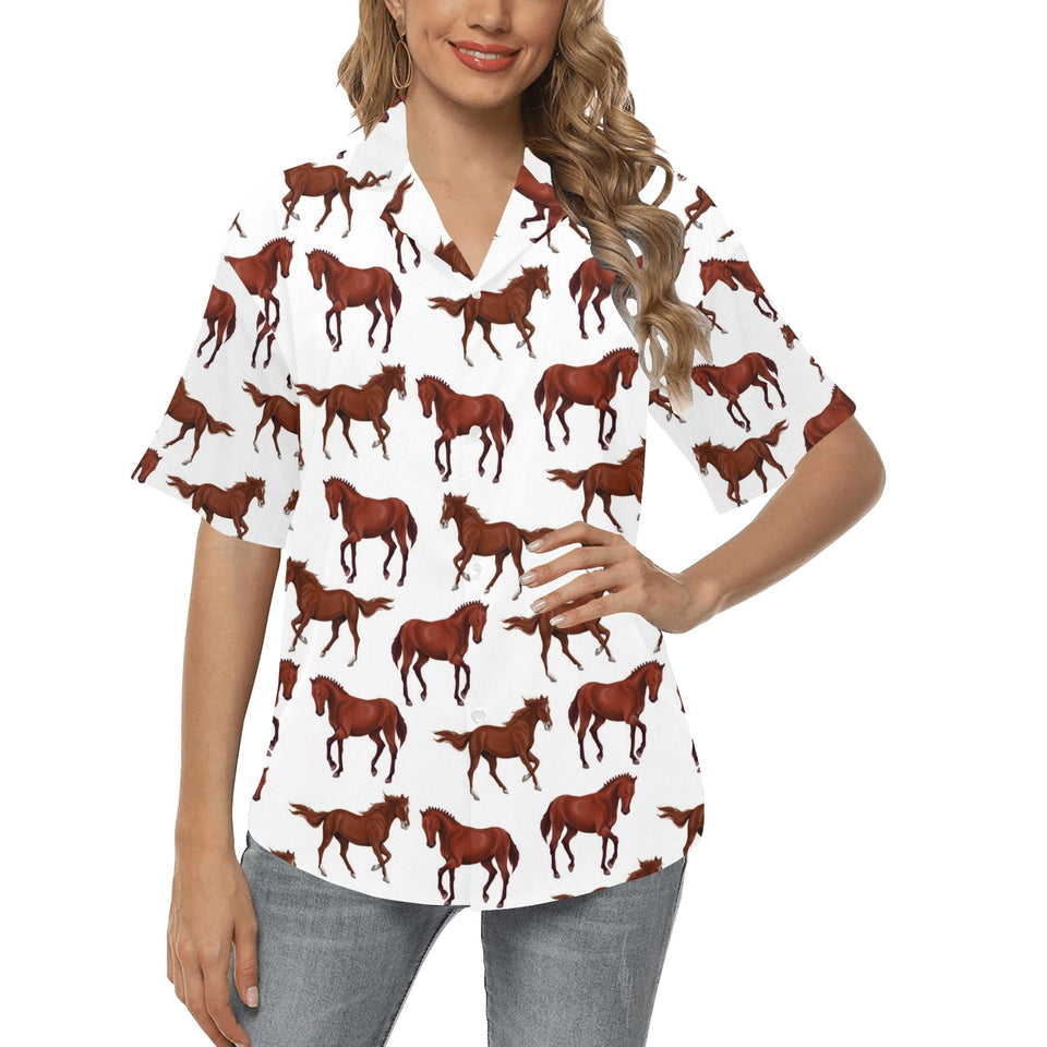 Horses running pattern background Women's All Over Print Hawaiian Shirt