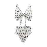 Chihuahua dog pattern Chest Bowknot High Waisted Bikini Swimsuit