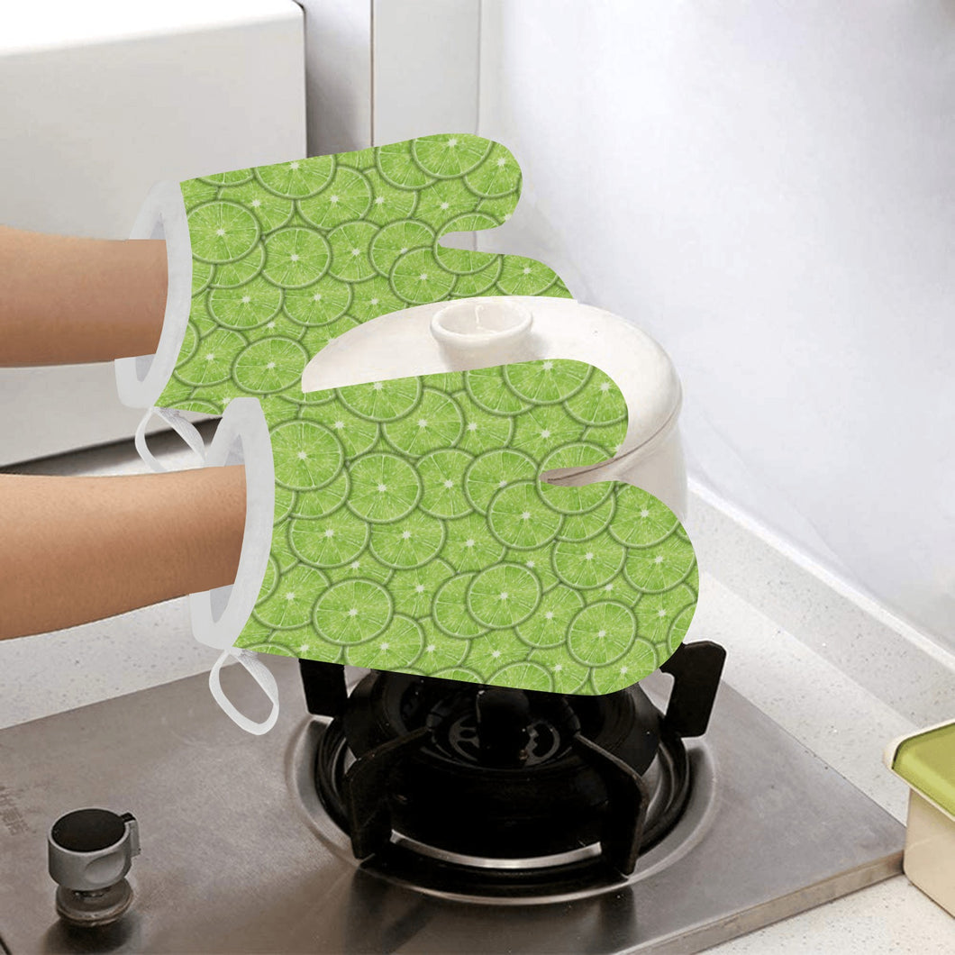 Slices of Lime pattern Heat Resistant Oven Mitts