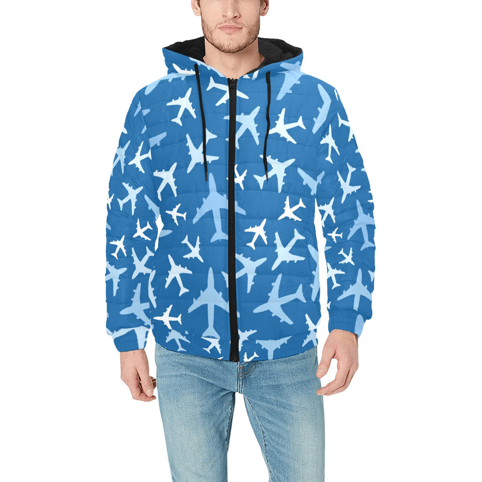 Airplane pattern in the sky Men's Padded Hooded Jacket