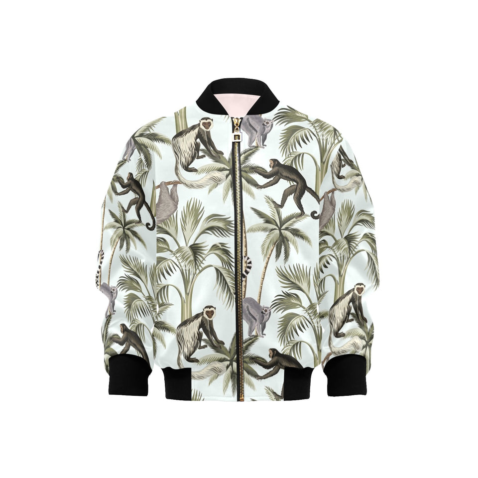 Monkey sloth lemur palm trees pattern Kids' Boys' Girls' Bomber Jacket