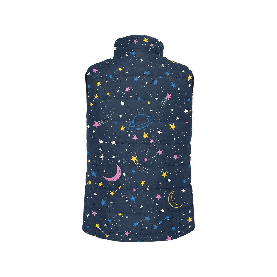 space pattern with planets, comets, constellations Women's Padded Vest
