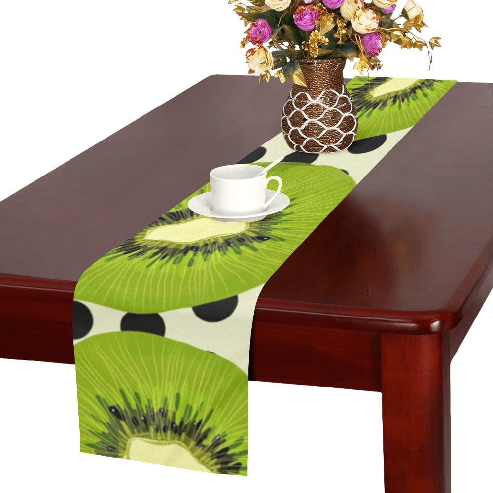 kiwi black dot background Table Runner