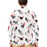 Cool rooster chicken cock floral ornament backgrou Men's Long Sleeve Polo Shirt